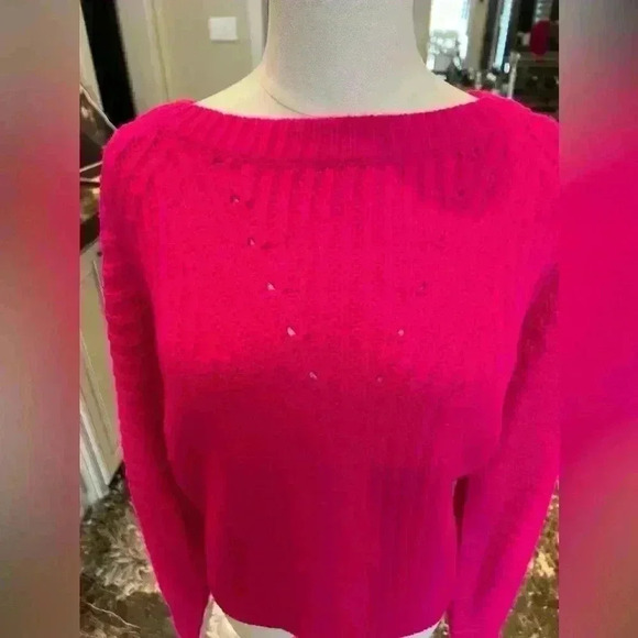Skies Are Blue Bright Pink Crew Neck Long Sleeve Sweater, XS - Picture 7 of 7